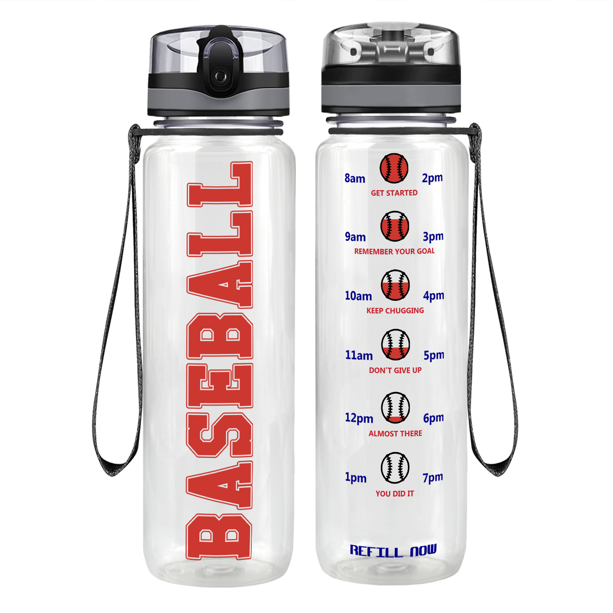 Baseball on 32 oz Motivational Tracking Water Bottle