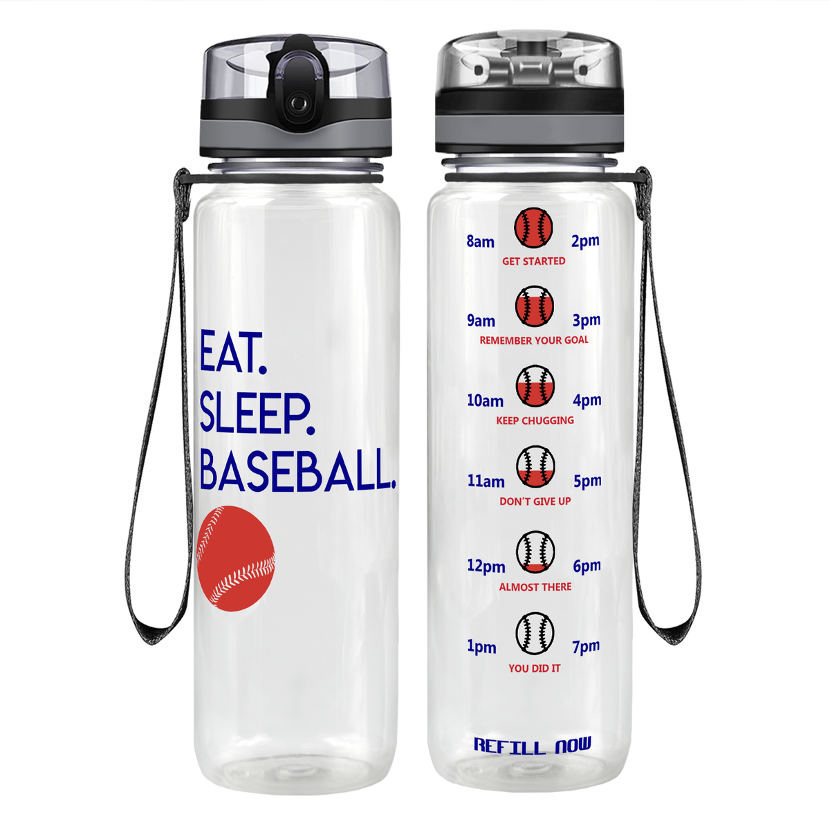 Eat Sleep Baseball on 32 oz Motivational Tracking Water Bottle