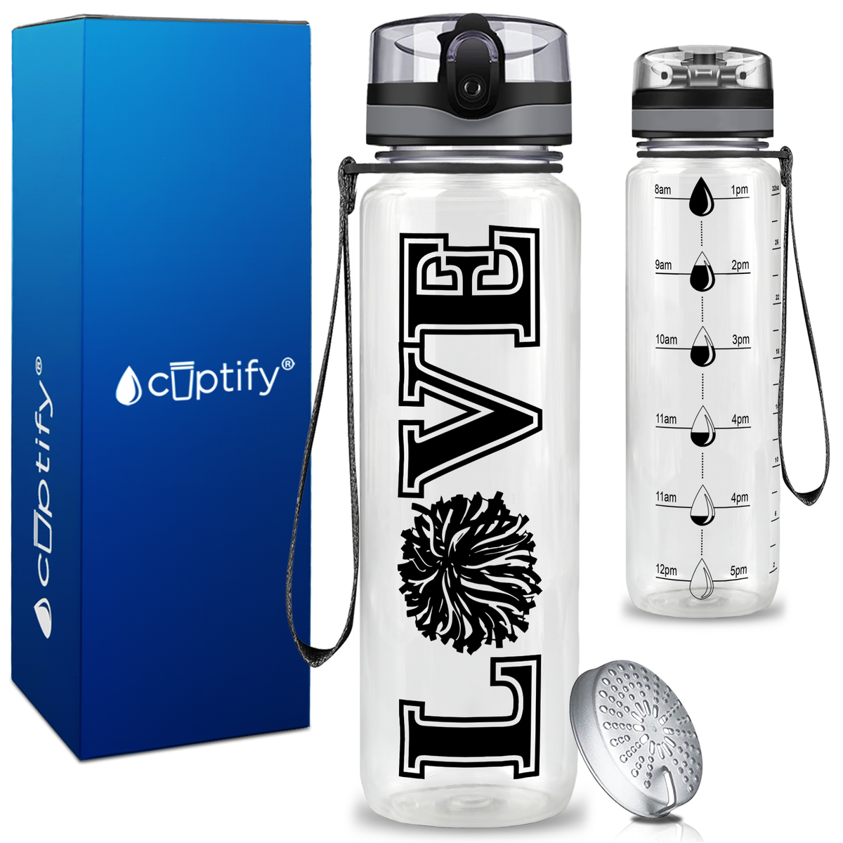 Cheerleading Love on 32 oz Motivational Tracking Water Bottle