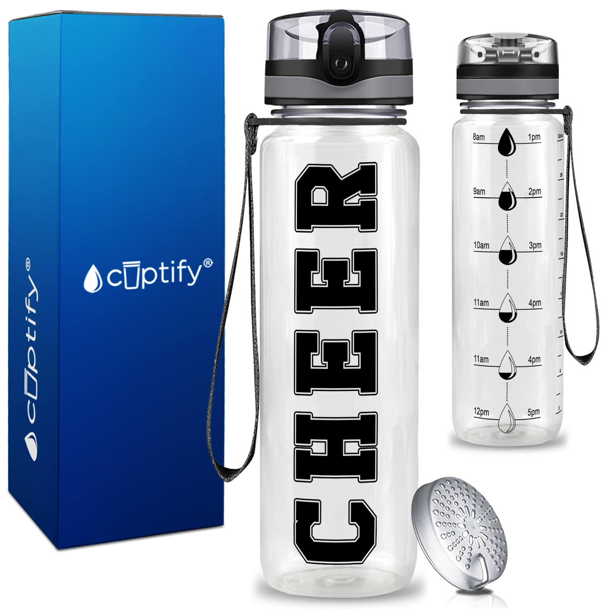 Cheer on 32 oz Motivational Tracking Water Bottle