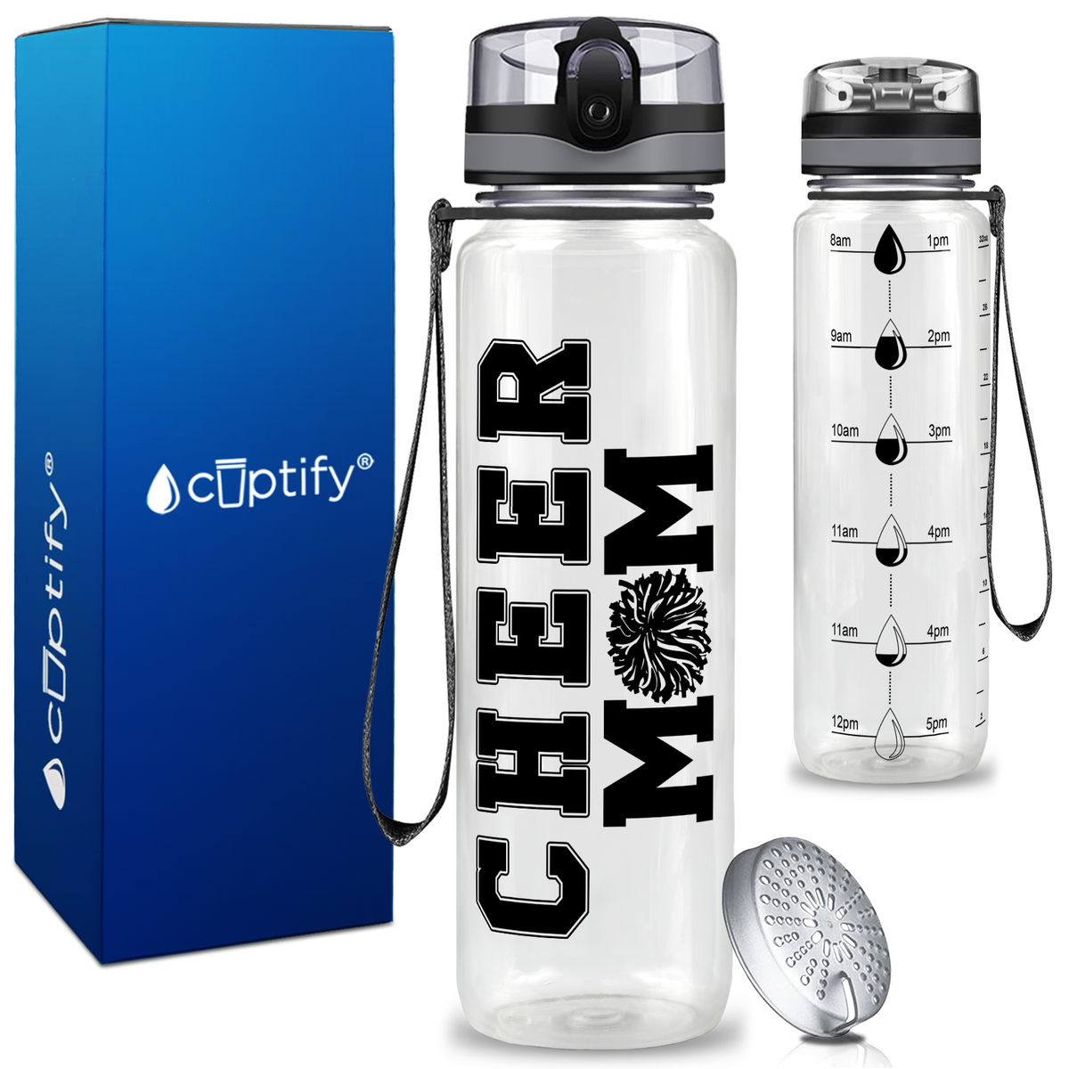 Cheer Mom on 32 oz Motivational Tracking Water Bottle