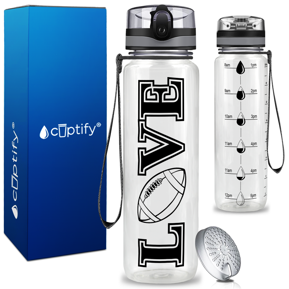 Football Love on 32 oz Motivational Tracking Water Bottle