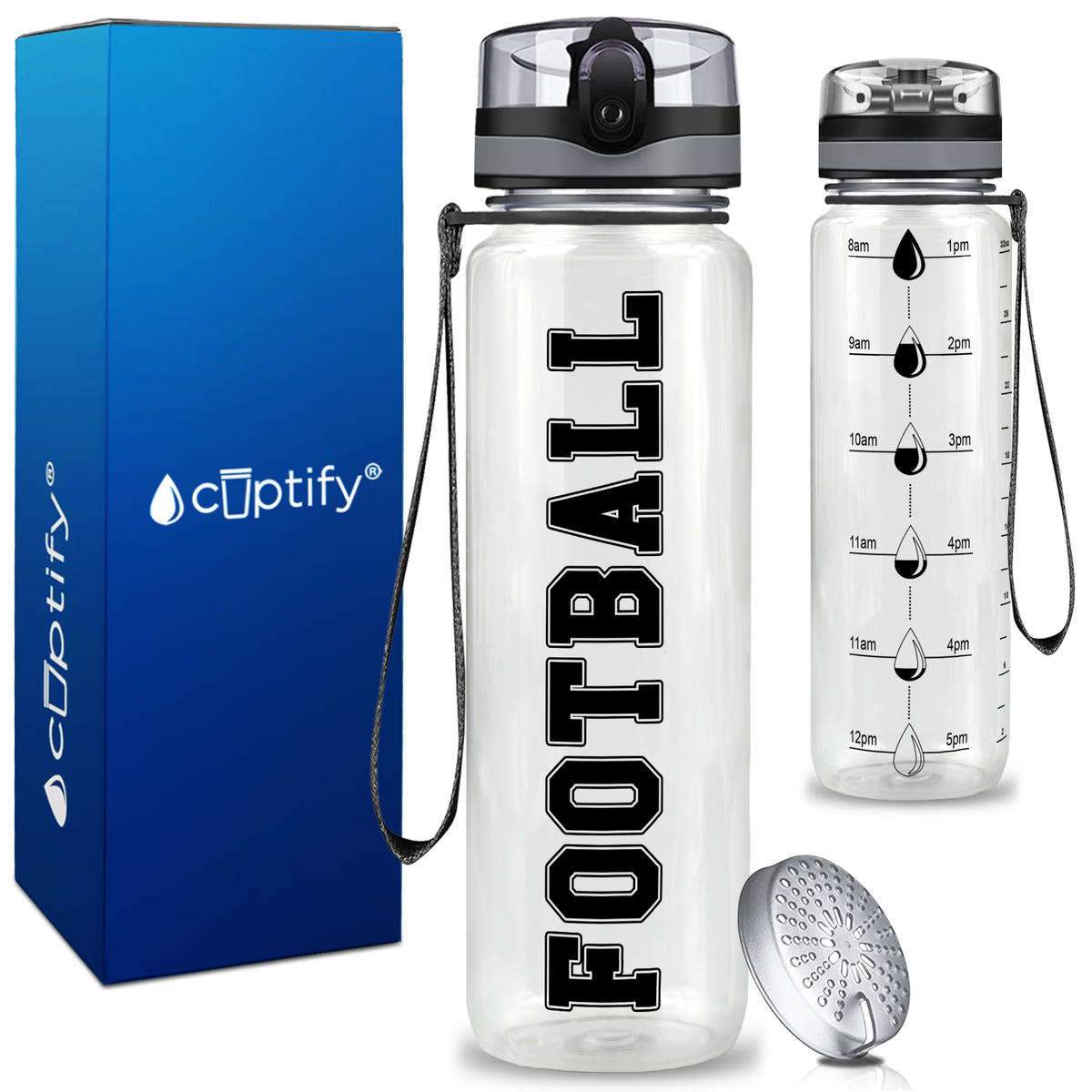 Football on 32 oz Motivational Tracking Water Bottle
