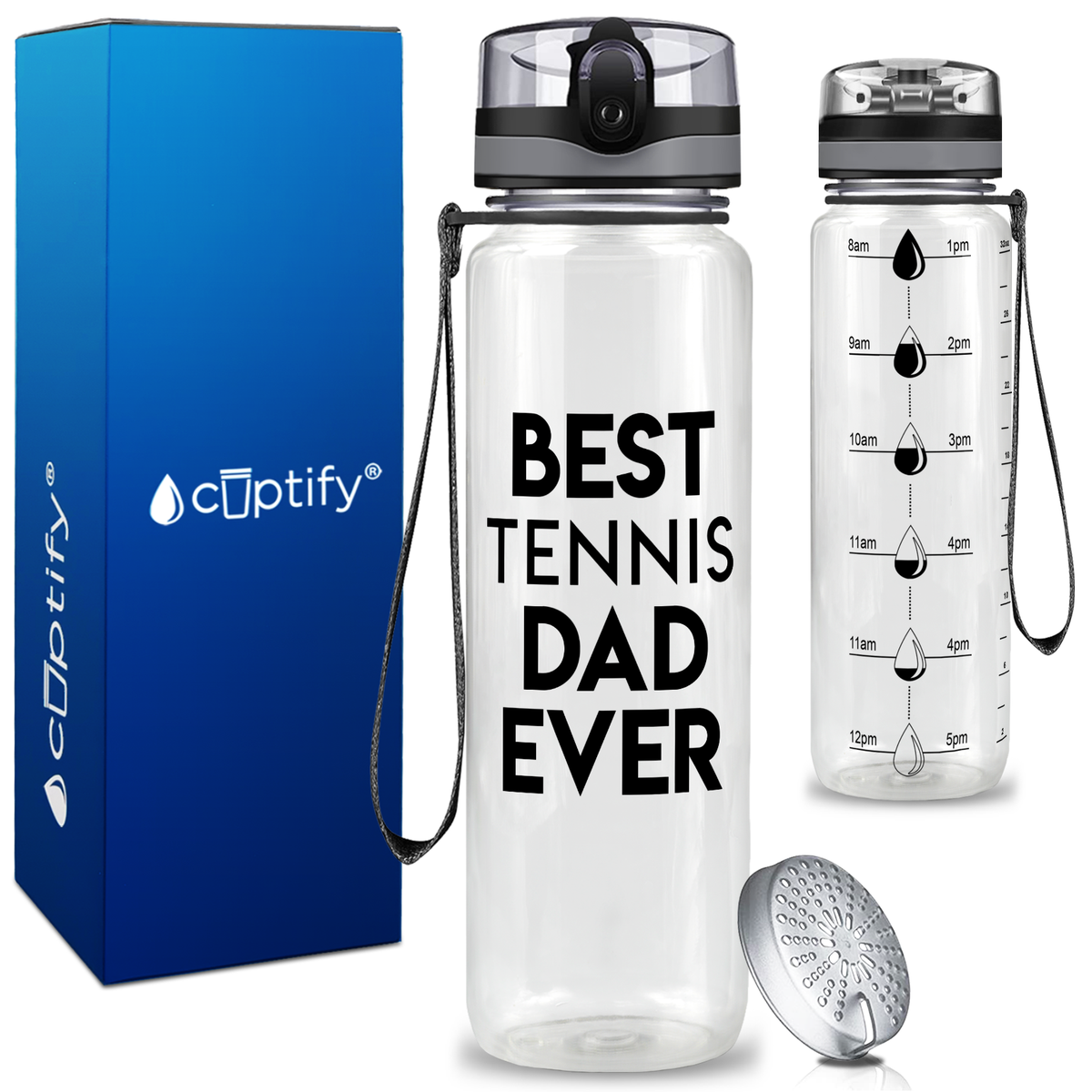 Best Tennis Dad Ever on 32 oz Motivational Tracking Water Bottle