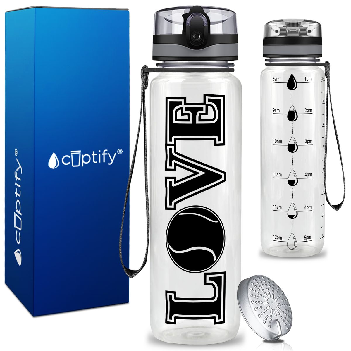 Tennis Love on 32 oz Motivational Tracking Water Bottle