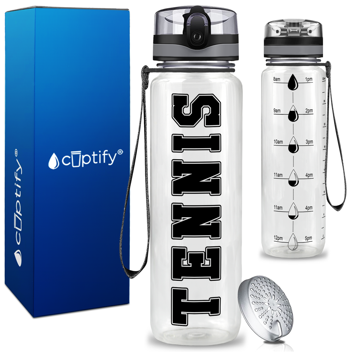 Tennis on 32 oz Motivational Tracking Water Bottle