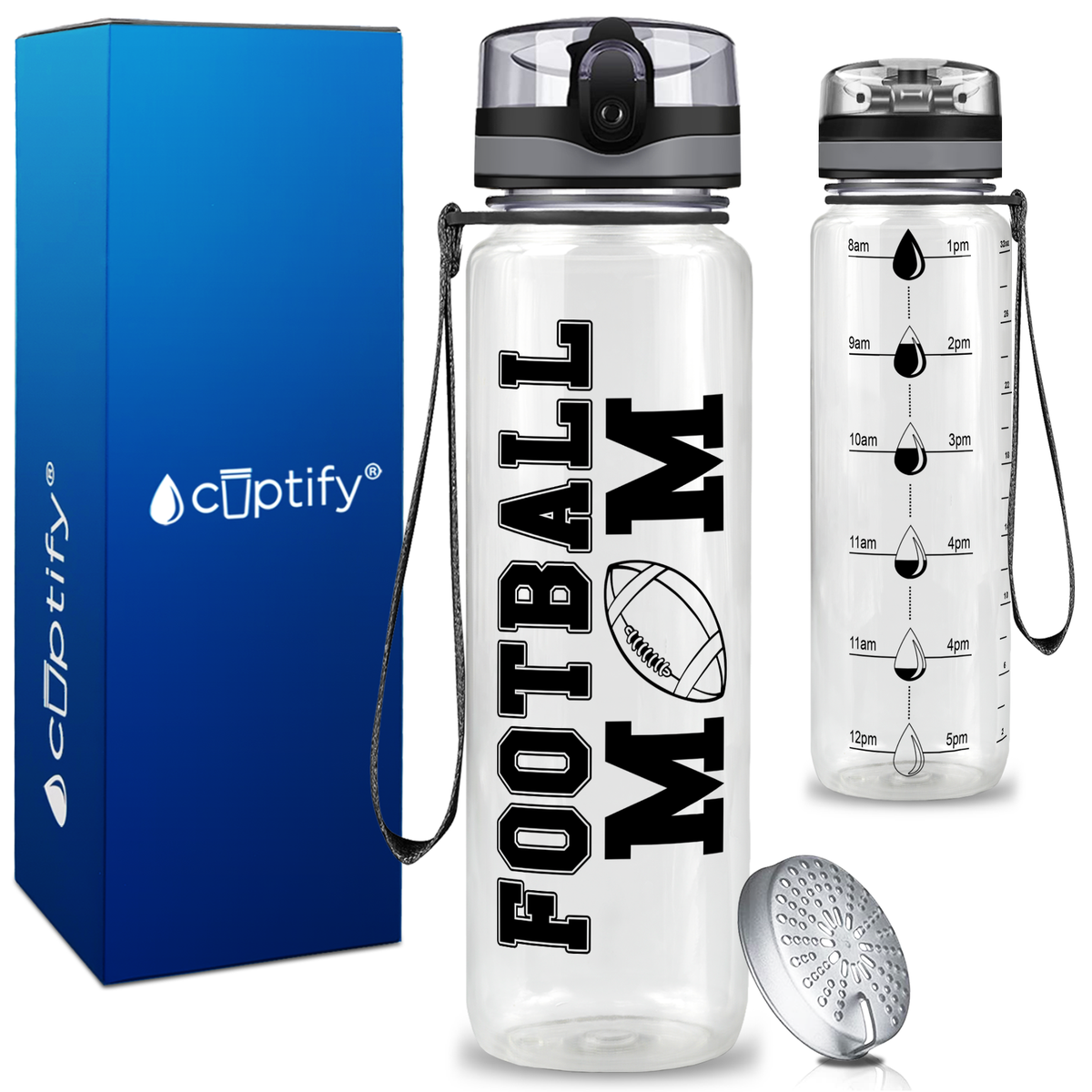 Football Mom on 32 oz Motivational Tracking Water Bottle
