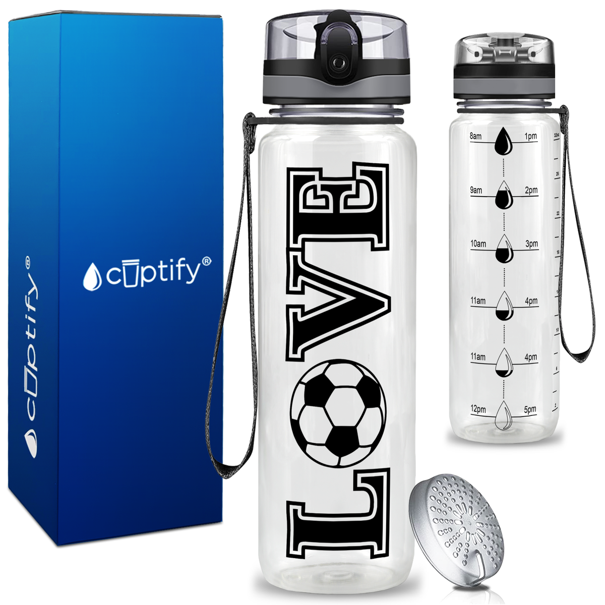 Soccer Love on 32 oz Motivational Tracking Water Bottle
