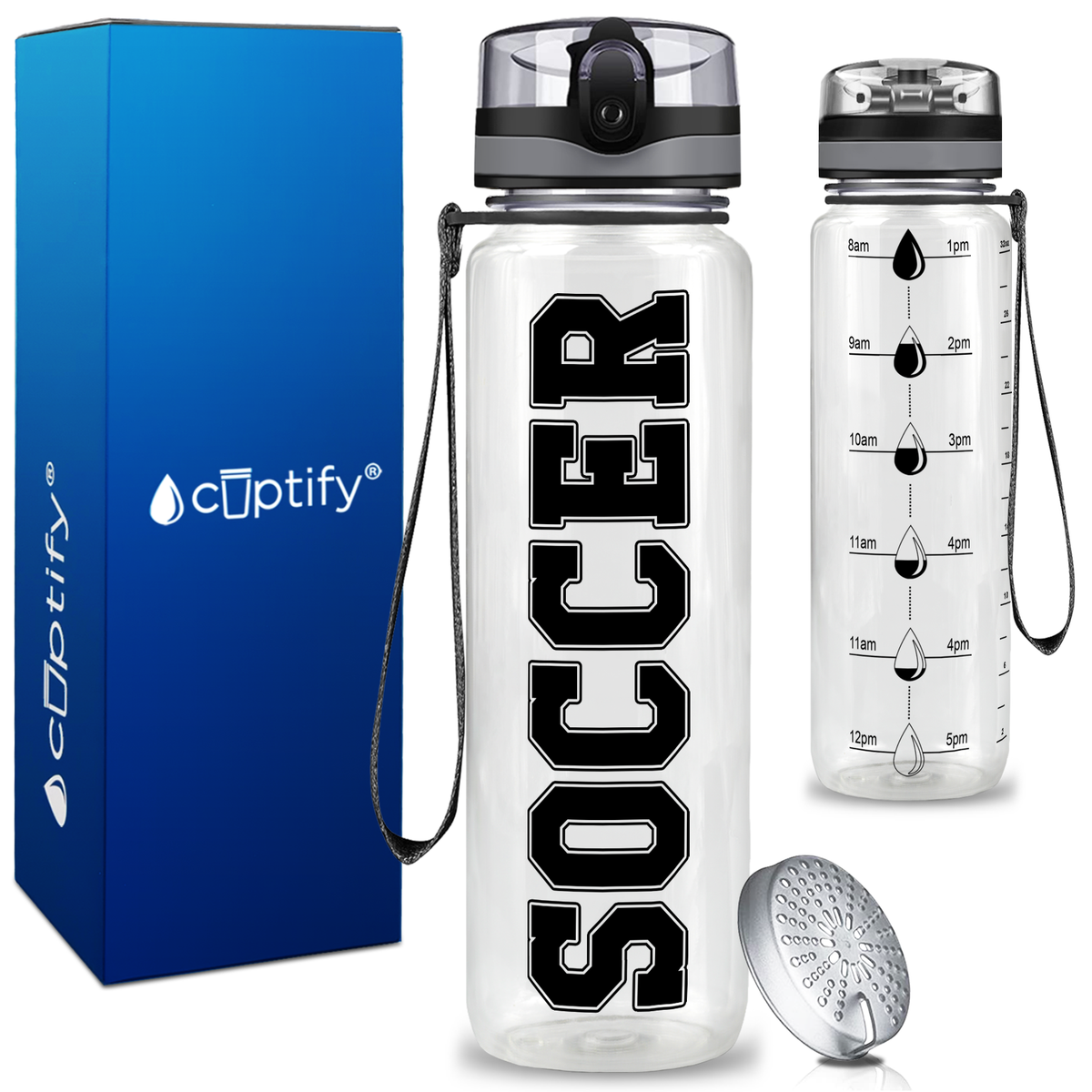 Soccer on 32 oz Motivational Tracking Water Bottle