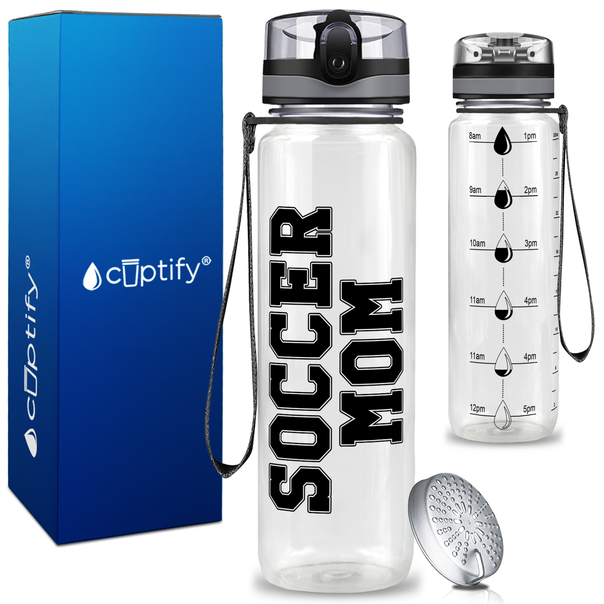 Soccer Mom on 32 oz Motivational Tracking Water Bottle