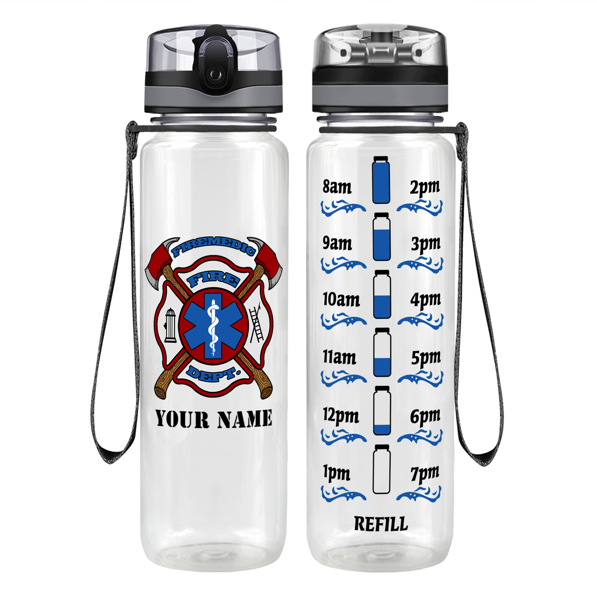 Personalized Firemedic Fire Department Badge Motivational Tracking Water Bottle