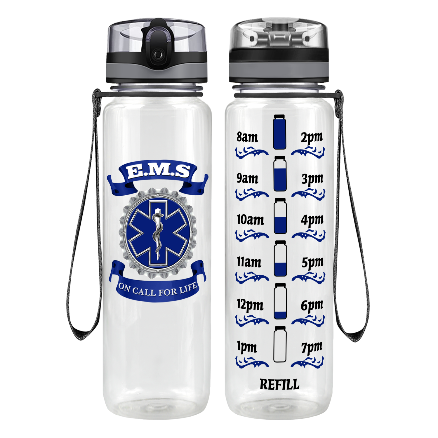 EMS Blue on Call for LIFE Motivational Tracking Water Bottle