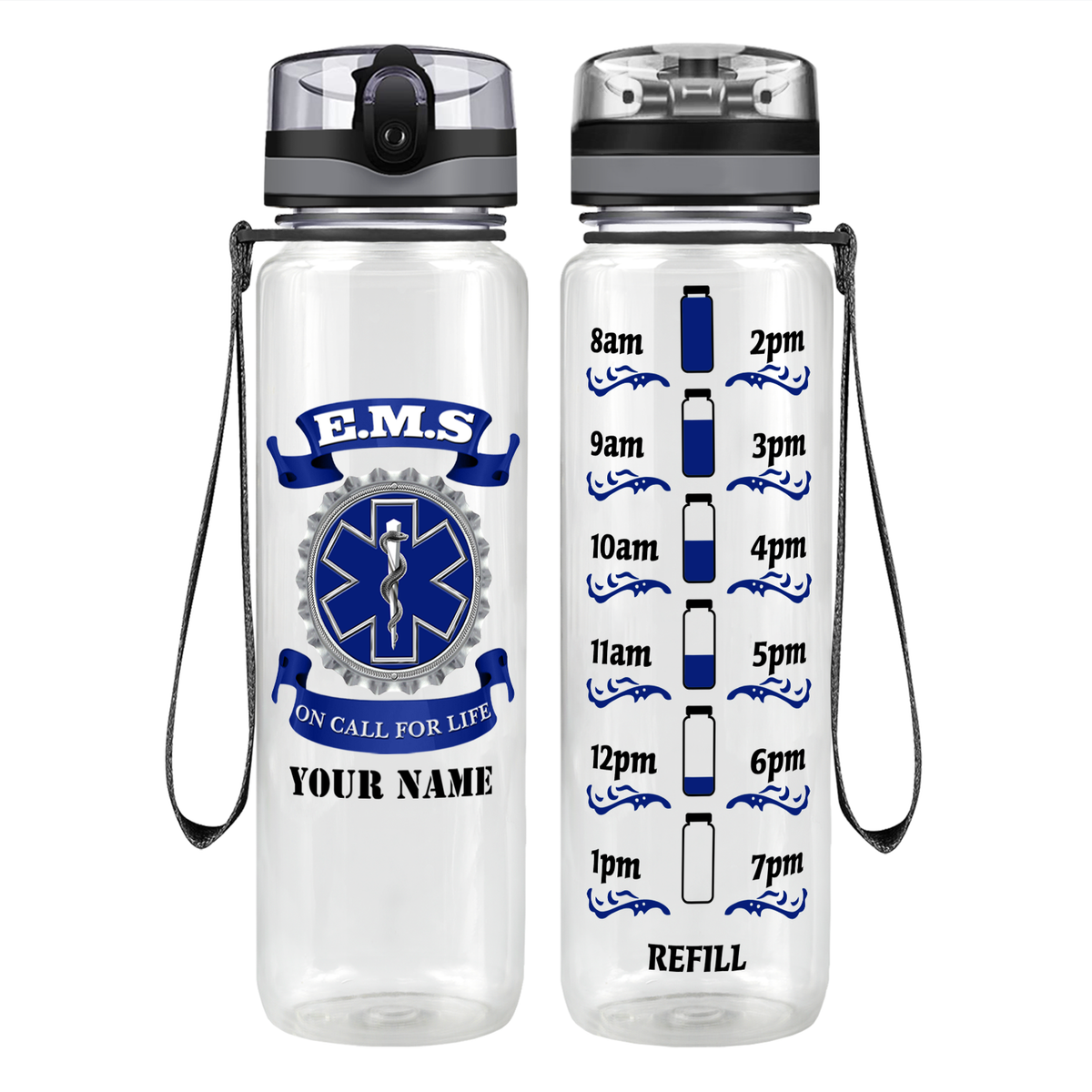 Personalized EMS Blue on Call for LIFE Motivational Tracking Water Bottle