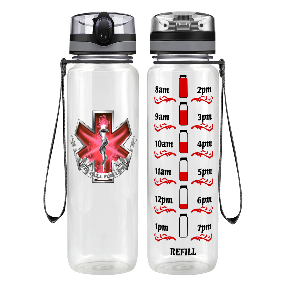 EMT EMS On Call for Life Red Badge Motivational Tracking Water Bottle