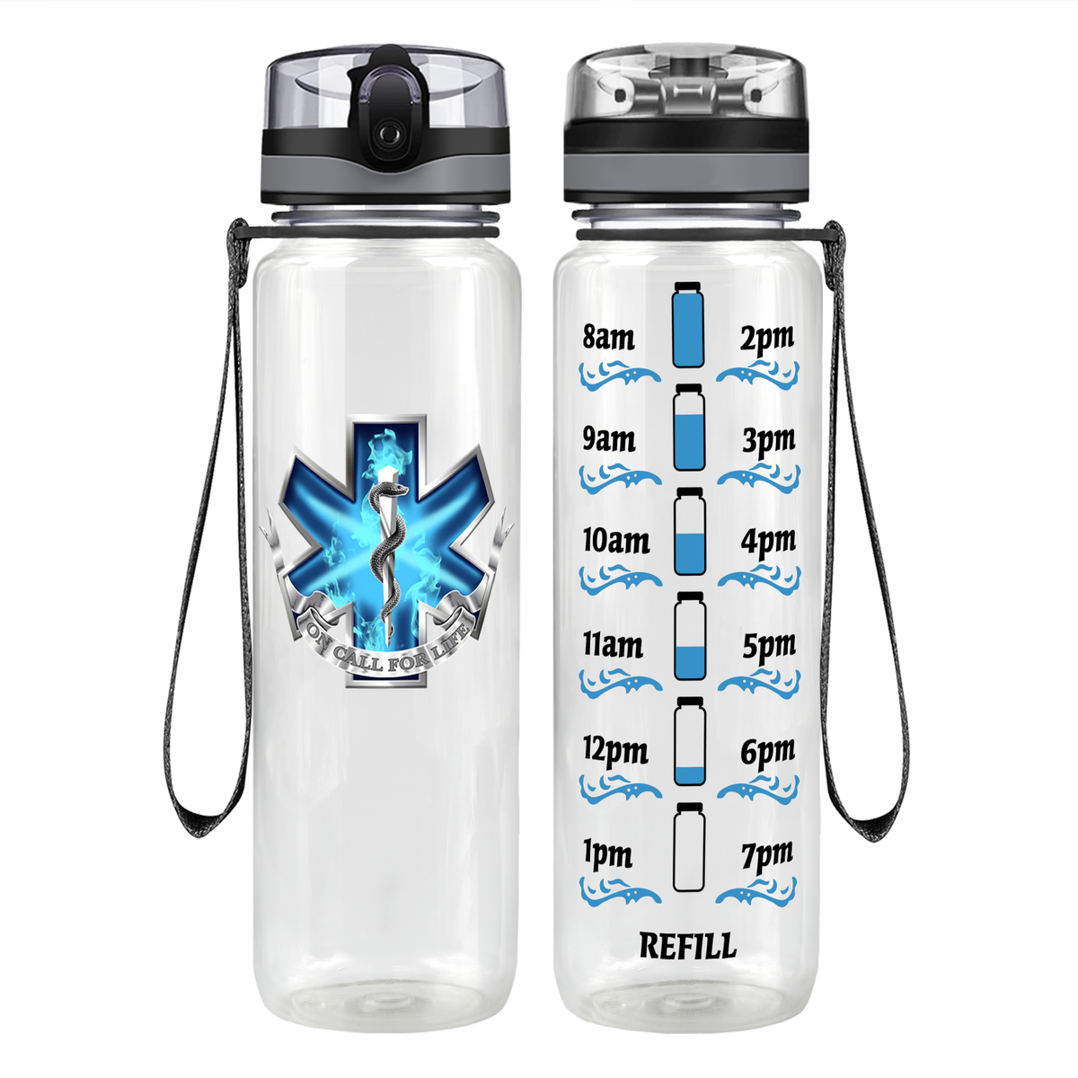 EMT EMS On Call for Life Blue Badge Motivational Tracking Water Bottle