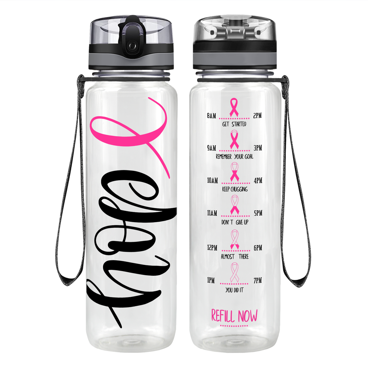 Hope Pink Ribbon Motivational Tracking Water Bottle