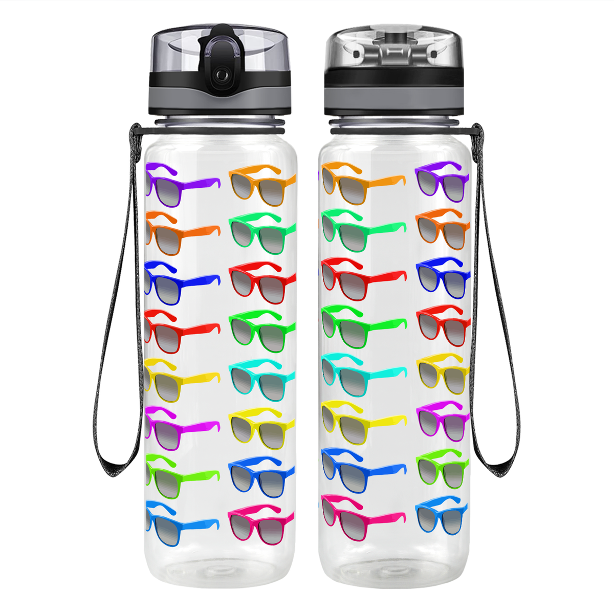Rainbow Sunglasses Pattern Motivational Tracking Water Bottle
