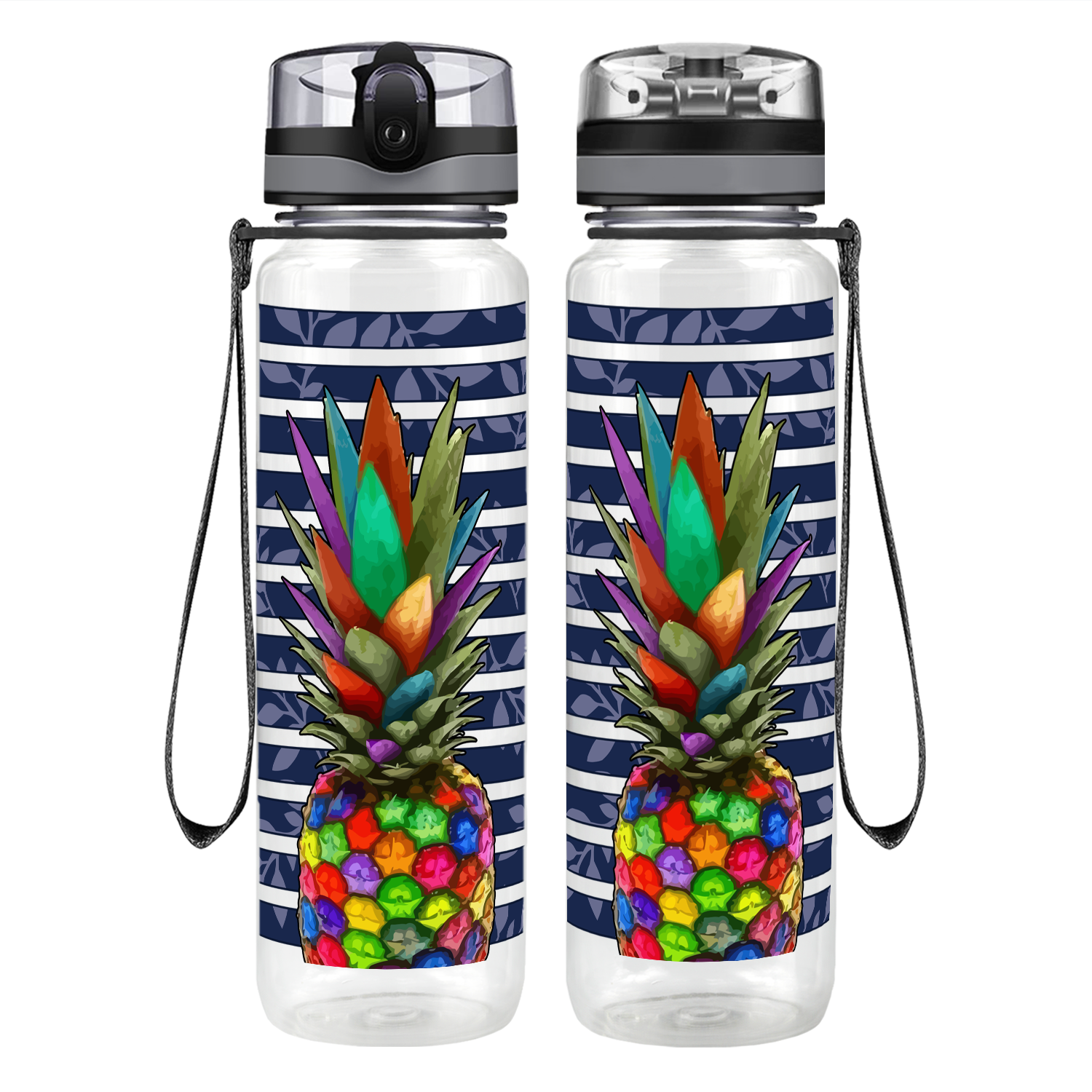 Rainbow Pineapple Motivational Tracking Water Bottle