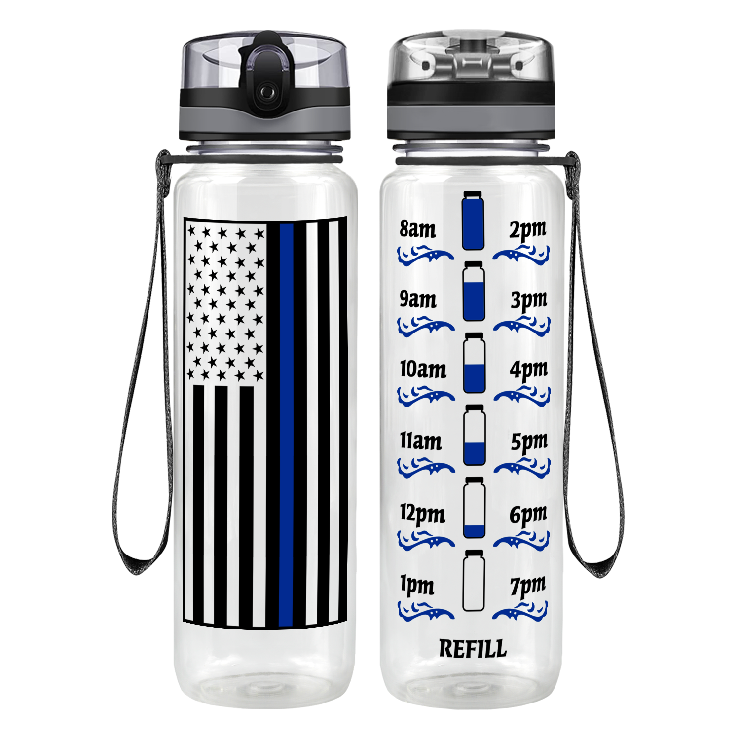 Thin Blue Line Flag Motivational Tracking Water Bottle