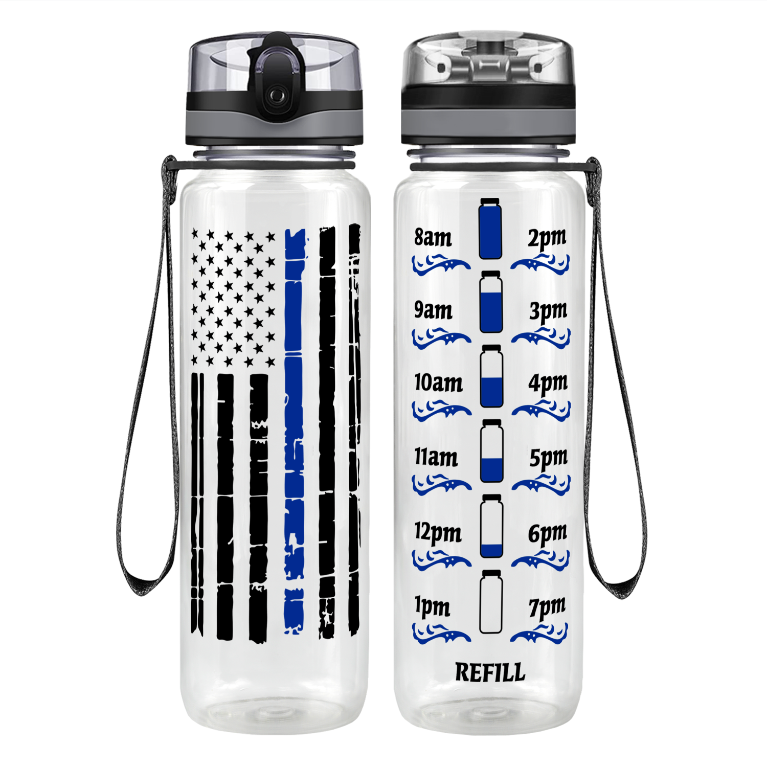 Distressed Thin Blue Line Flag Motivational Tracking Water Bottle