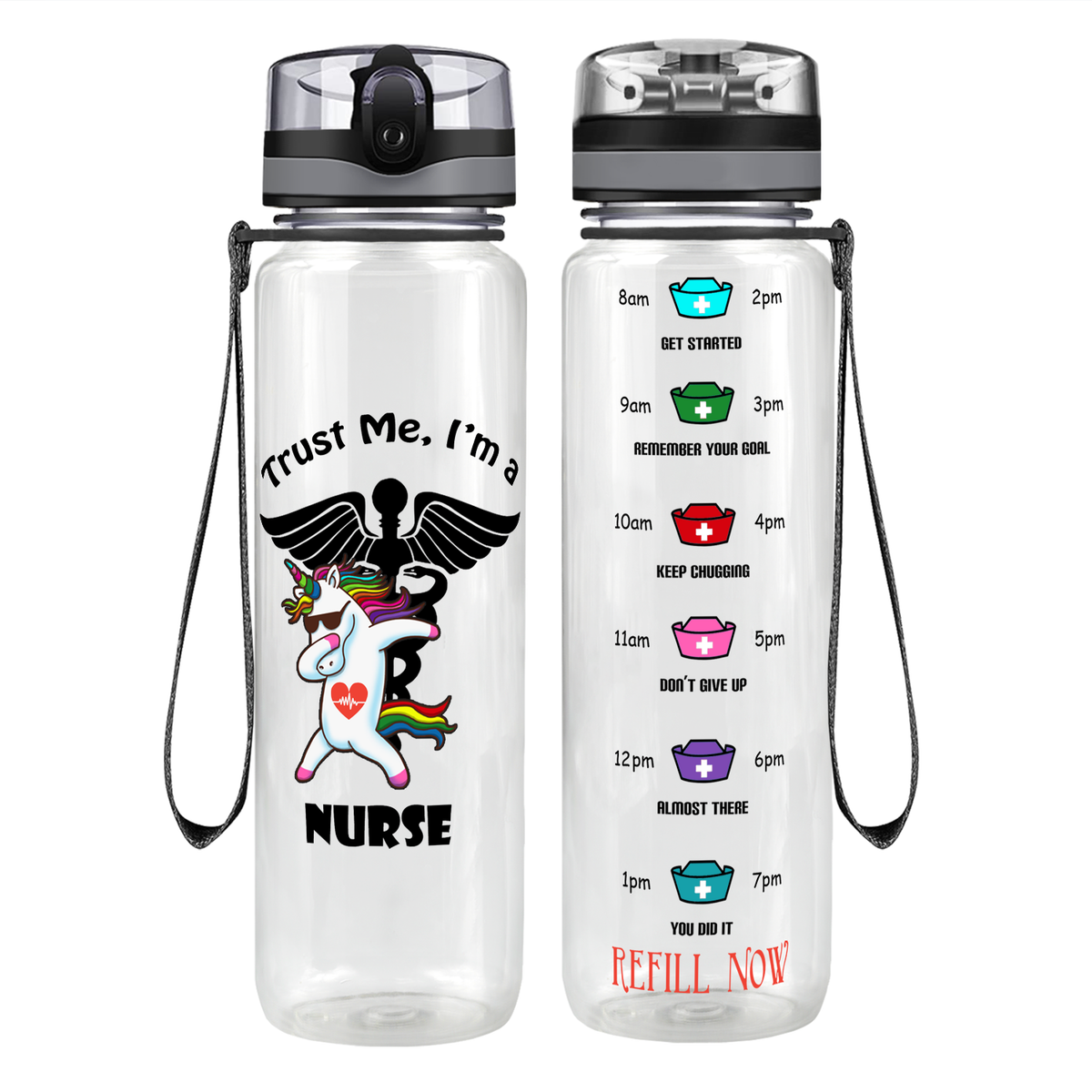 Trust Me I'm A Nurse Awesome Unicorn on 32oz Motivational Tracking Water Bottle