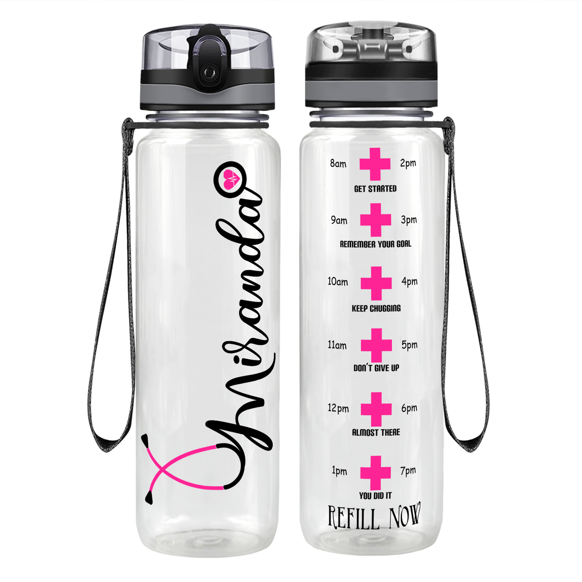 Personalized Nurse Water Bottle on 32oz Motivational Tracking Water Bottle