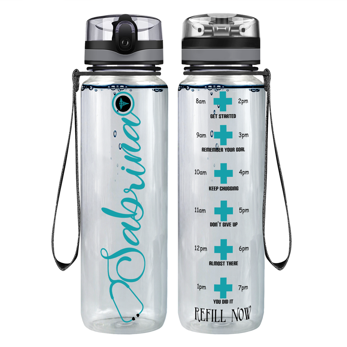 Curled Personalized Nurse Motivational Tracking Water Bottle