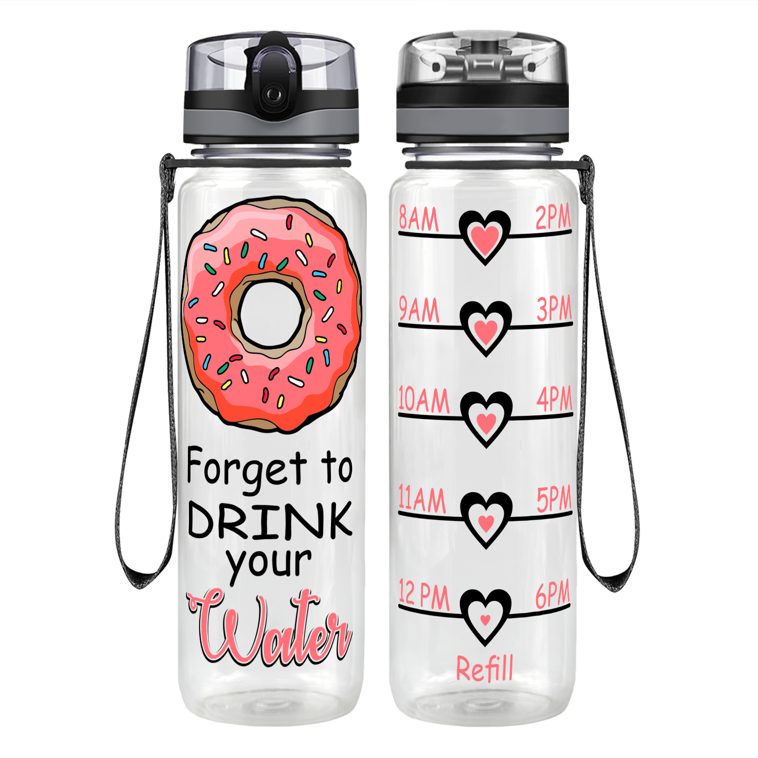 Donut Forget Your Water Motivational Tracking Water Bottle