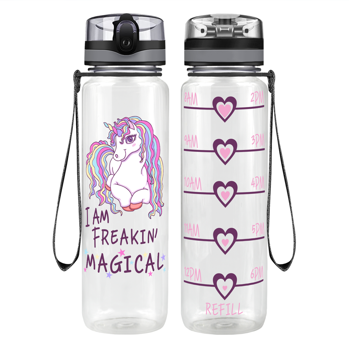 Freakin' Magical 32 oz Motivational Tracking Unicorn Water Bottle