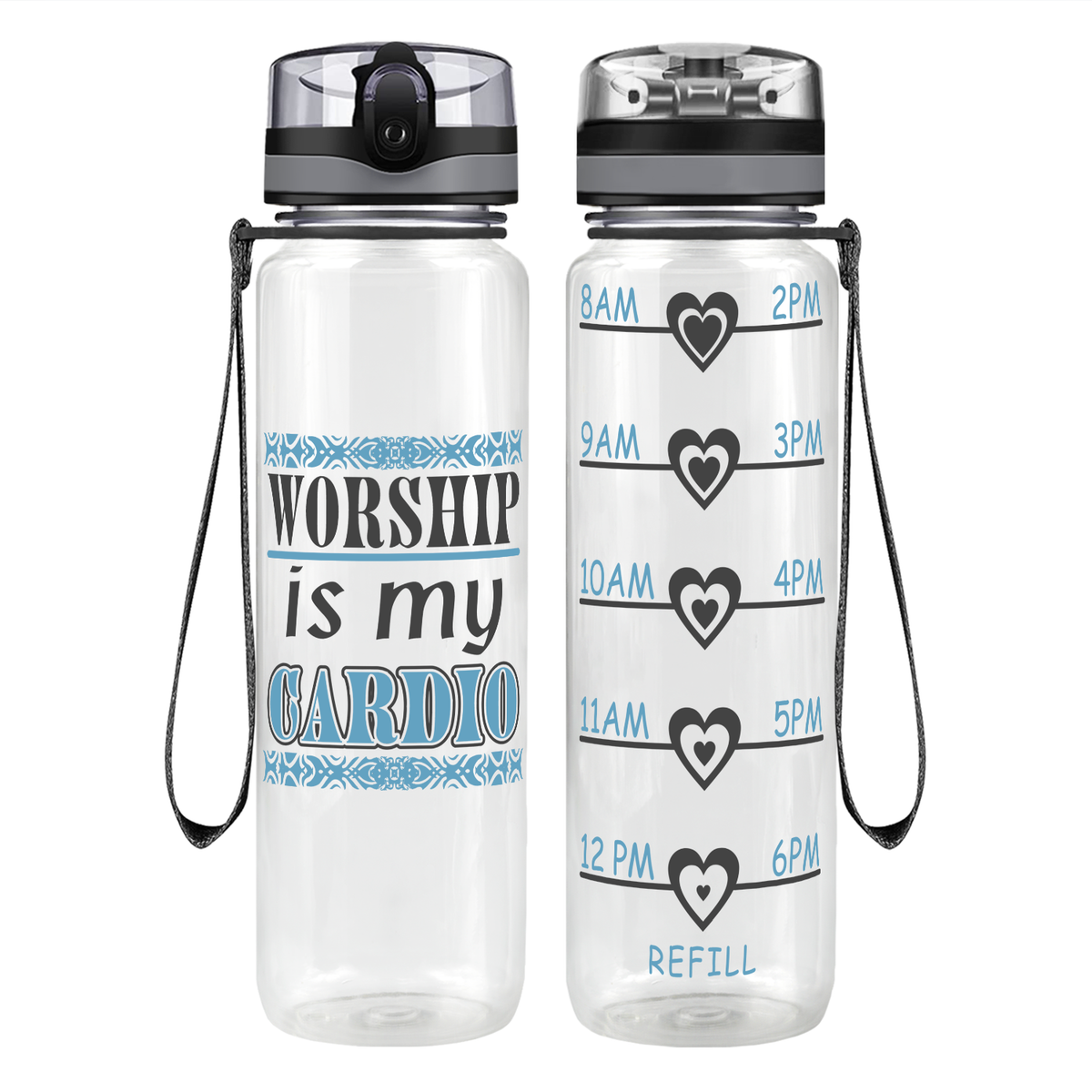 Worship Is My Cardio on 32 oz Motivational Tracking Water Bottle