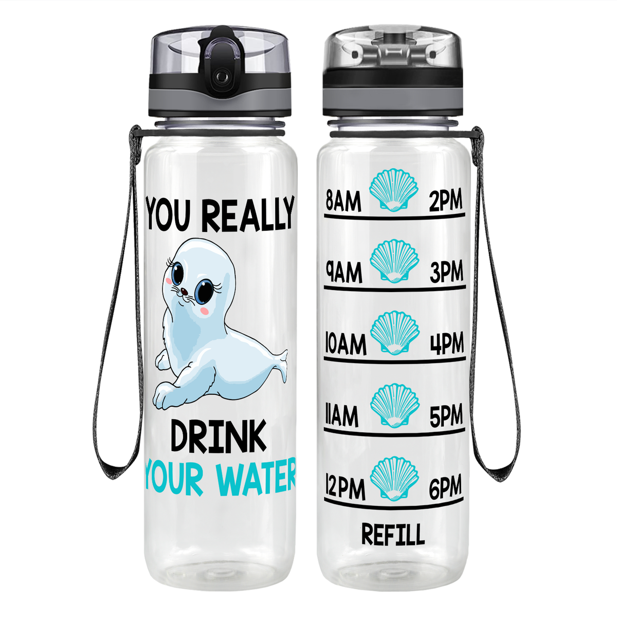 Seal Water on 32 oz Motivational Tracking Water Bottle
