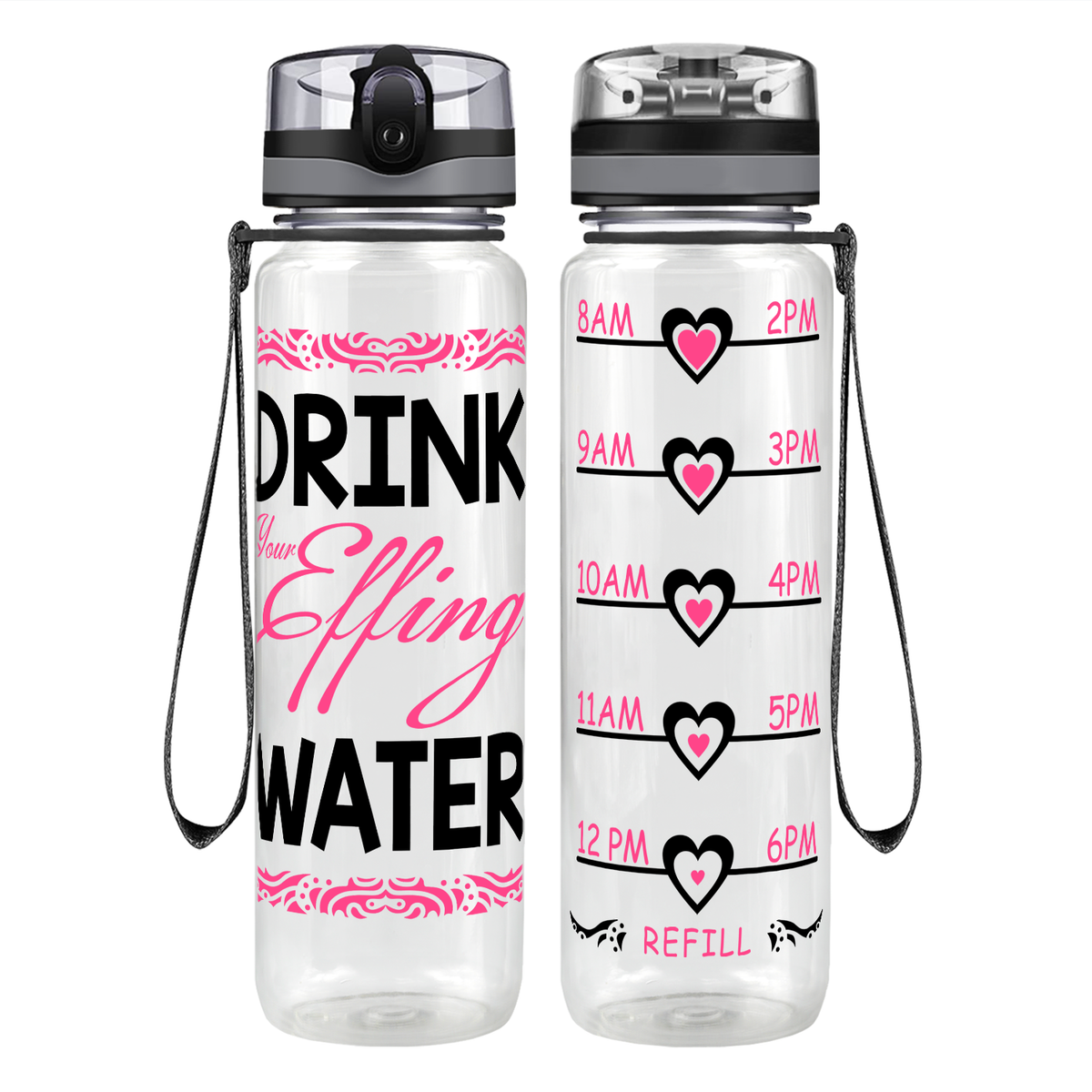 Effing Water on 32 oz Motivational Tracking Water Bottle