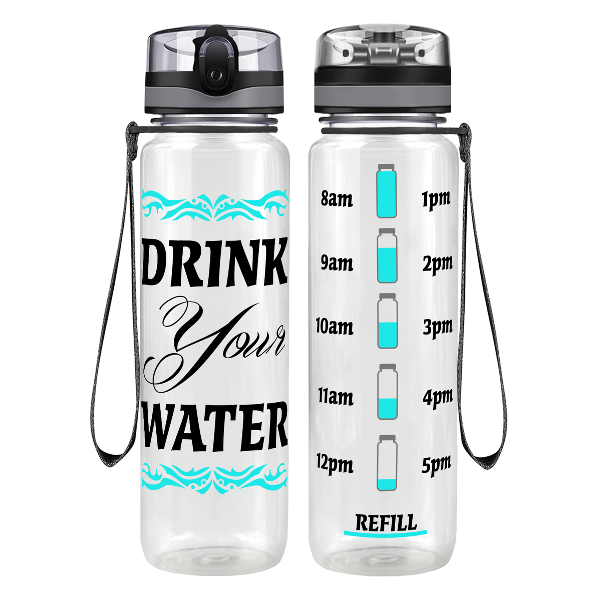 Your Water Wave on 32 oz Motivational Tracking Water Bottle