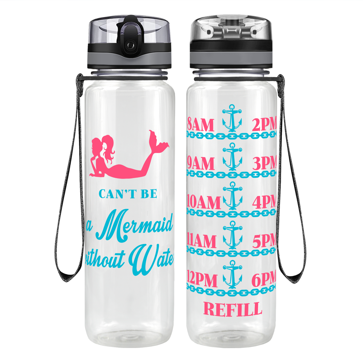 No Water, No Mermaid on 32 oz Motivational Tracking Water Bottle