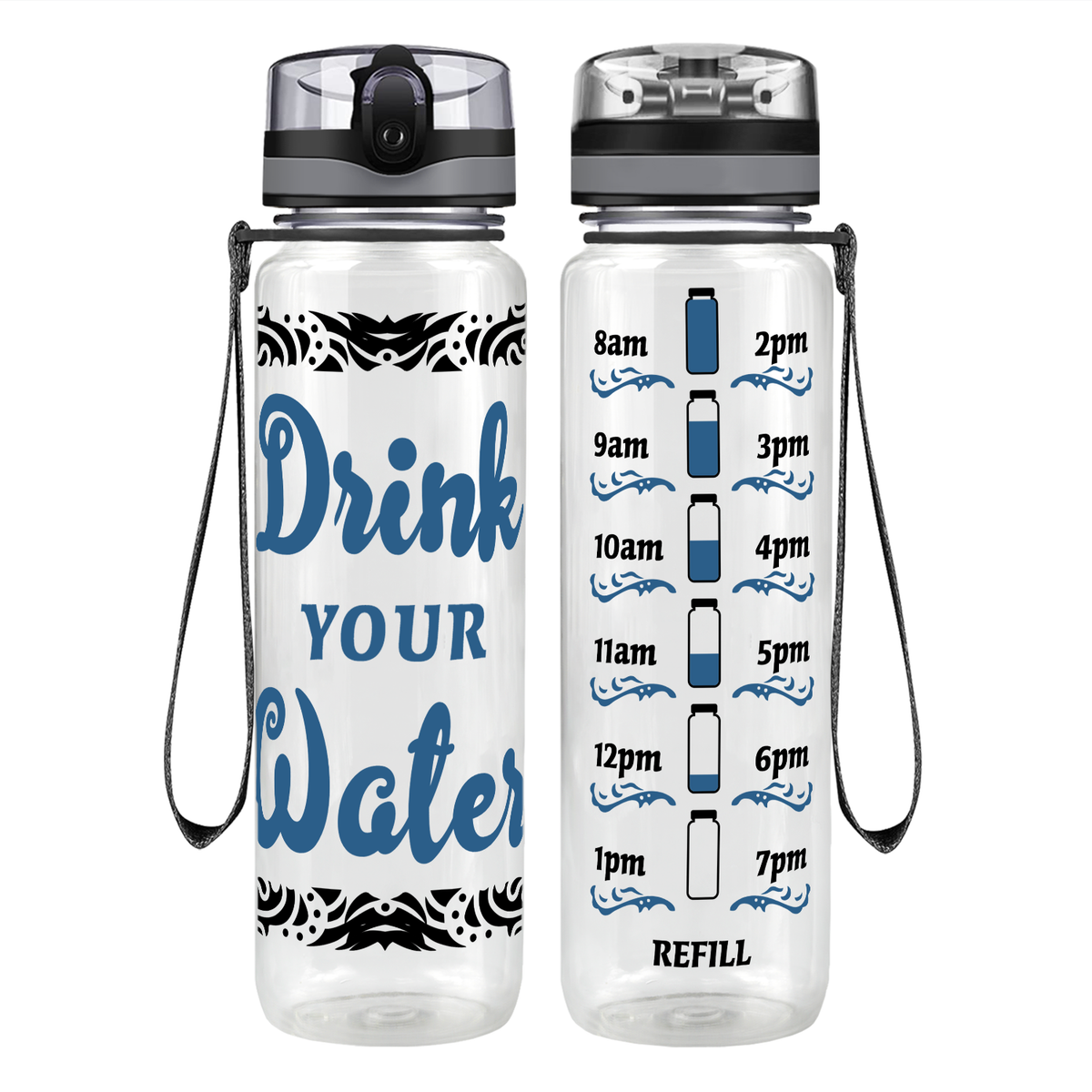 Drink Your Water Tribal on 32 oz Motivational Tracking Water Bottle