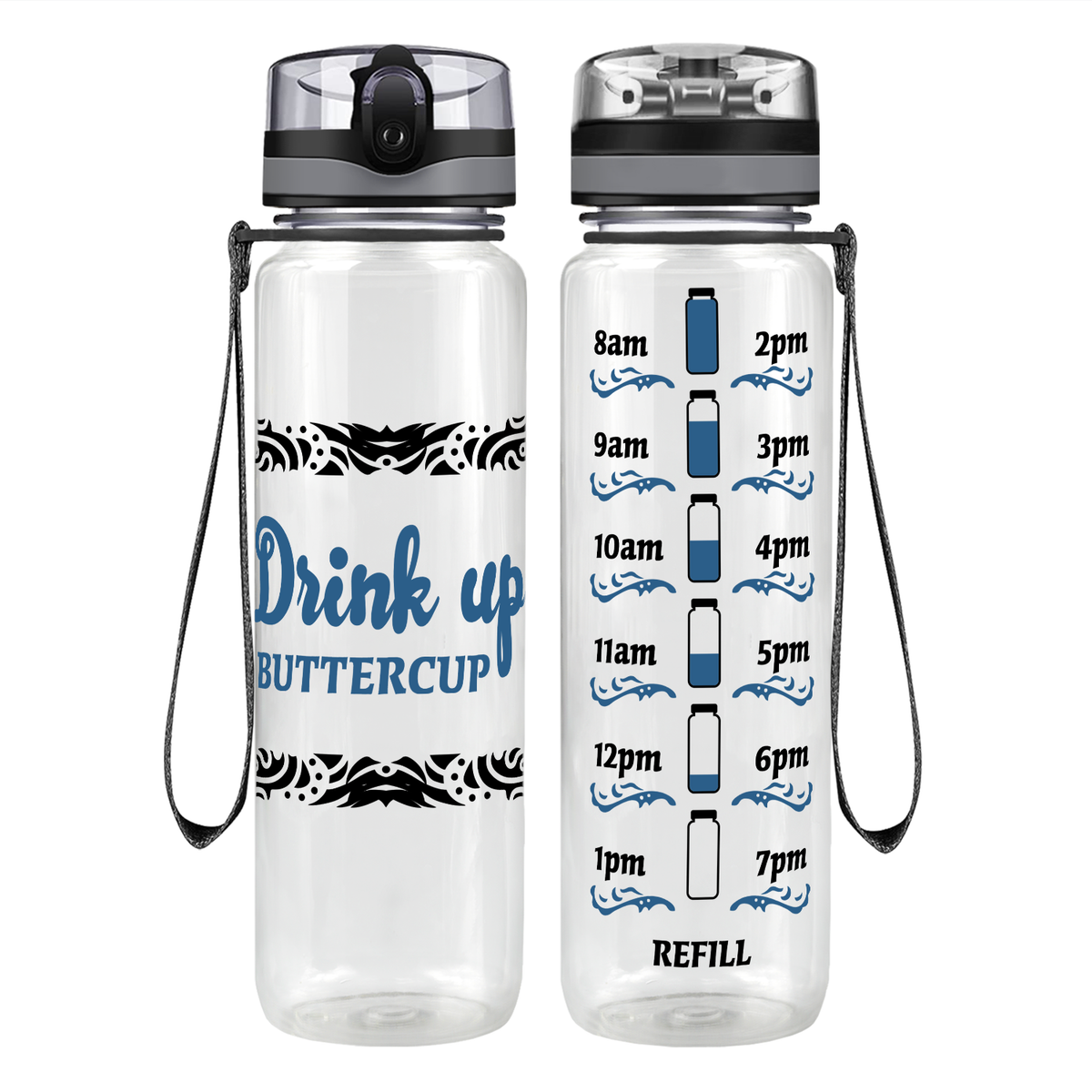 Tribal Buttercup on 32 oz Motivational Tracking Water Bottle
