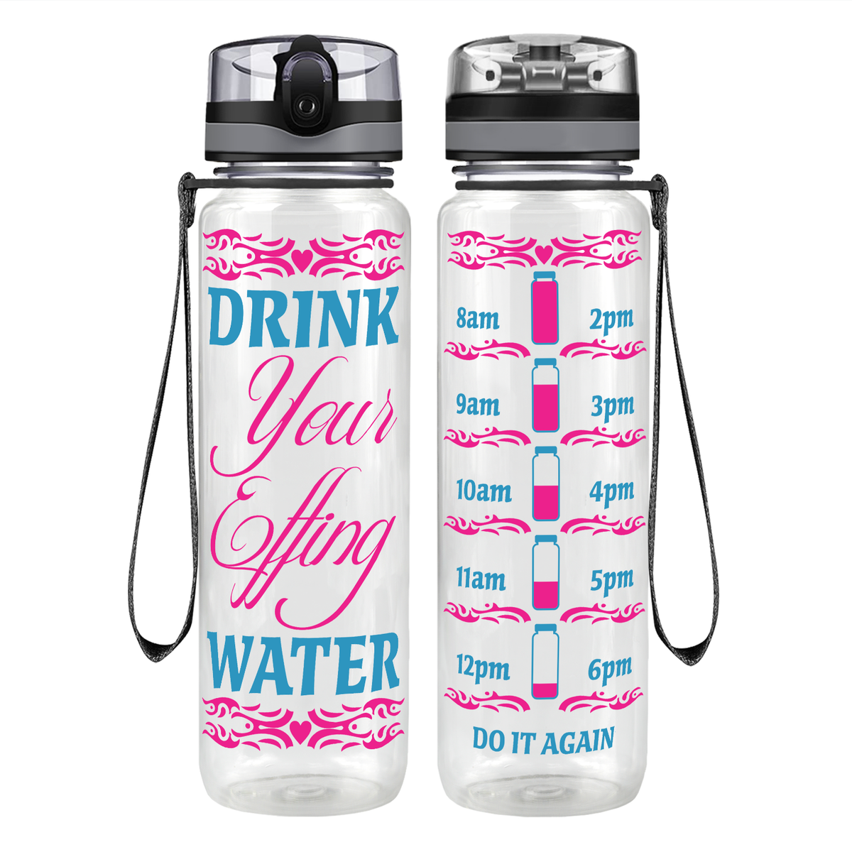 Tribal Heart Effing Water on 32 oz Motivational Tracking Water Bottle