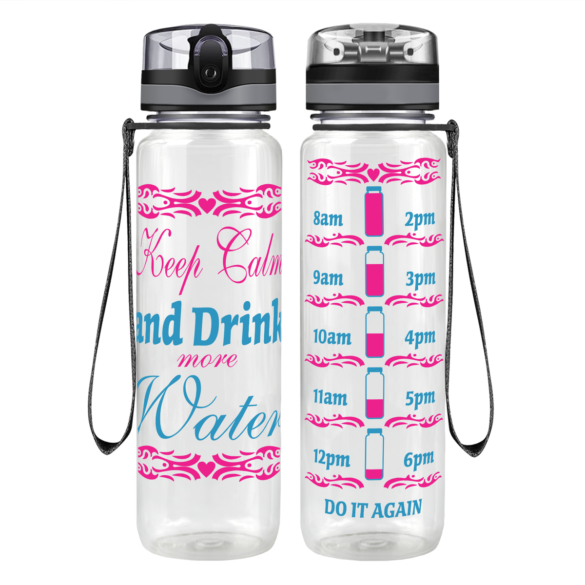 Keep Calm Drink Water Tribal Heart on 32 oz Motivational Tracking Water Bottle