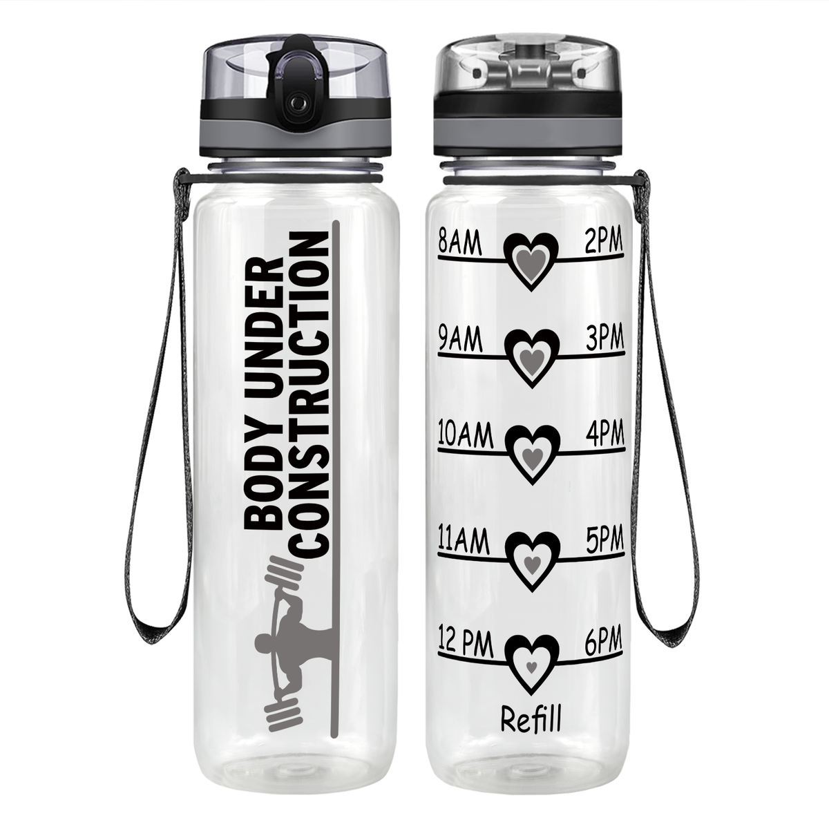 Gym Body Under Construction on 32 oz Motivational Tracking Water Bottle
