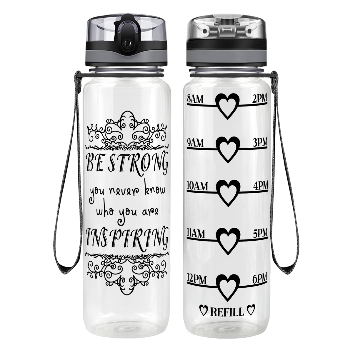 Be Strong on 32 oz Motivational Tracking Water Bottle