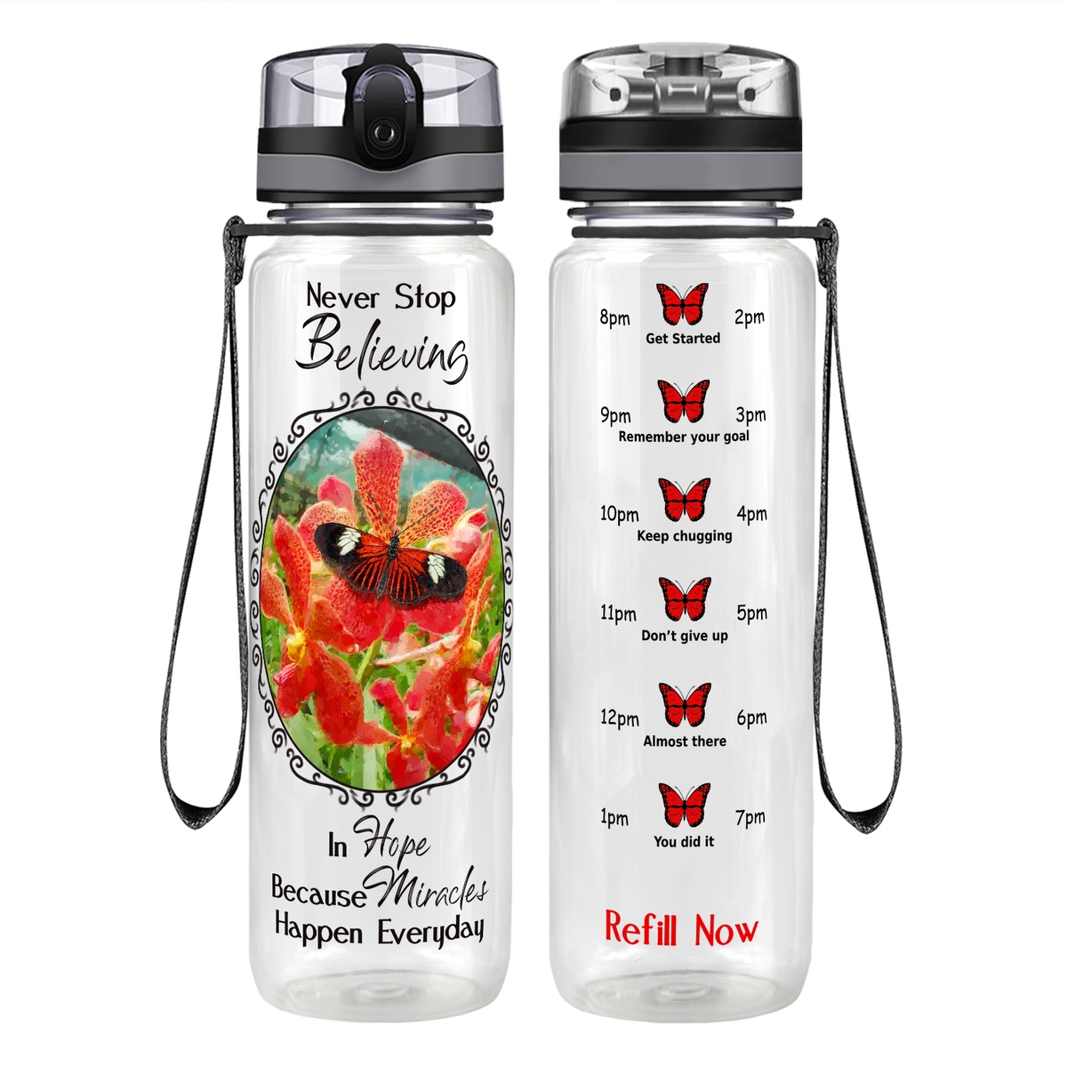 Because Miracles Butterfly Motivational Tracking Water Bottle