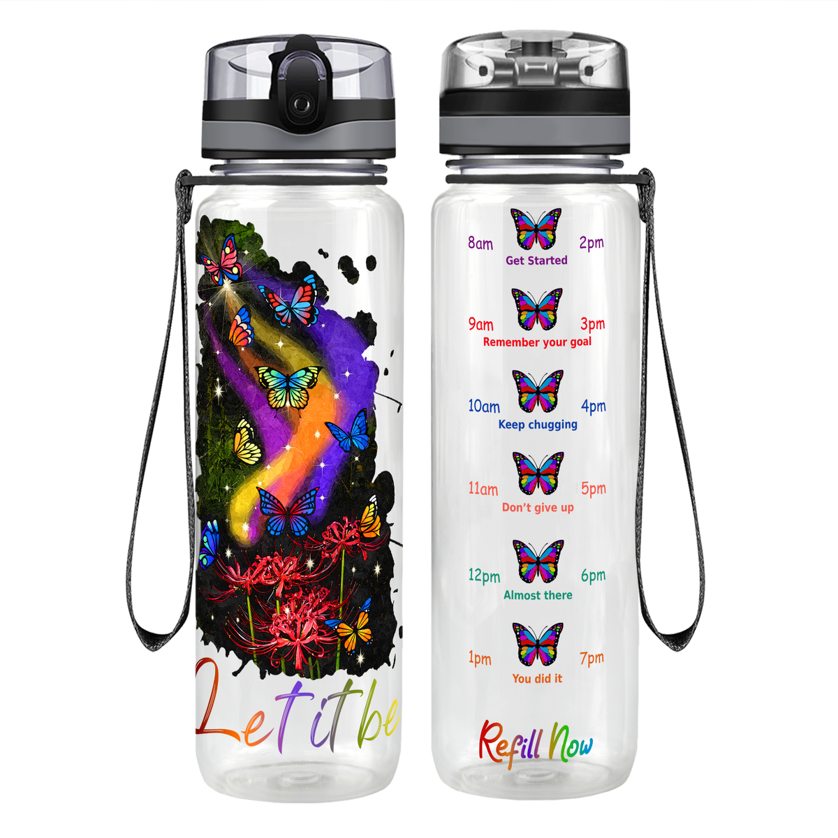 Let It Be Colorful Butterflies Motivational Tracking Water Bottle