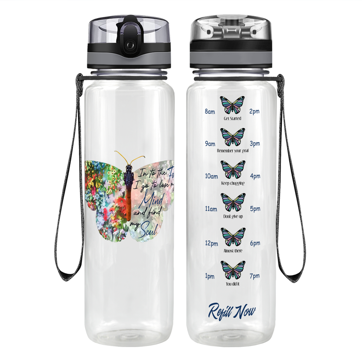 Mind and Soul Butterfly Motivational Tracking Water Bottle