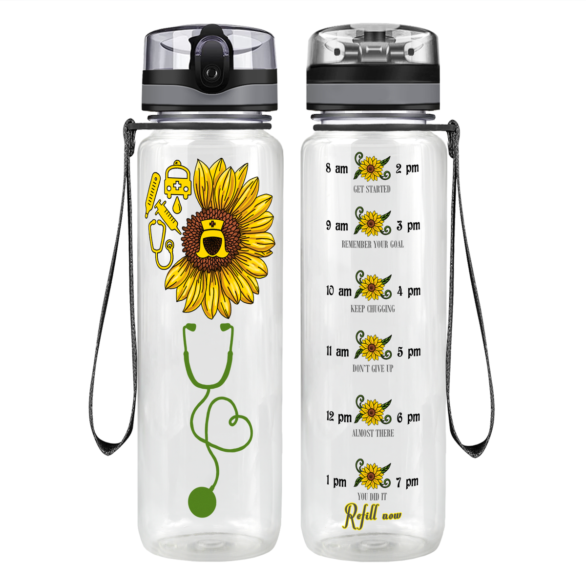 Nurse Sunflower on 32oz Motivational Tracking Water Bottle