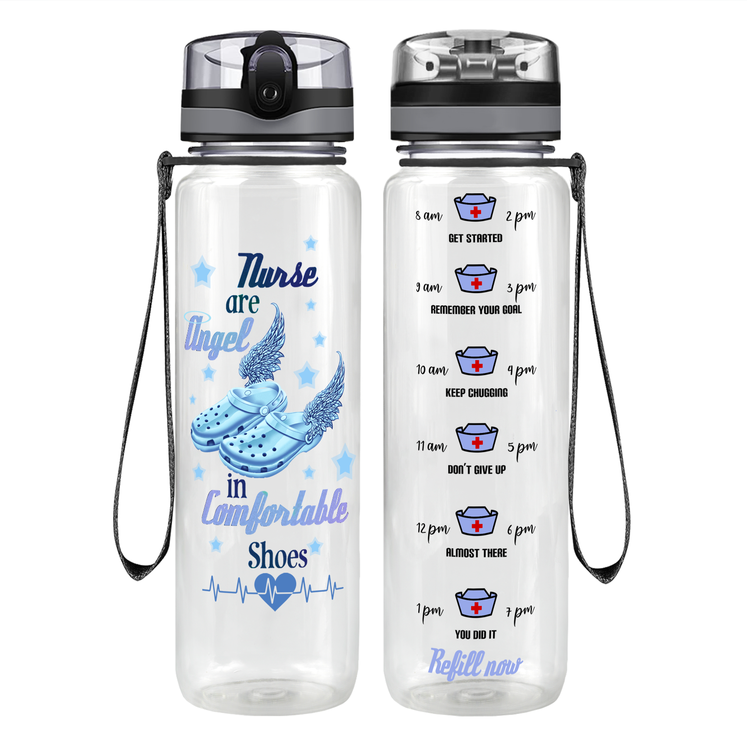 Nurses are Angel on 32oz Motivational Tracking Water Bottle - Cuptify