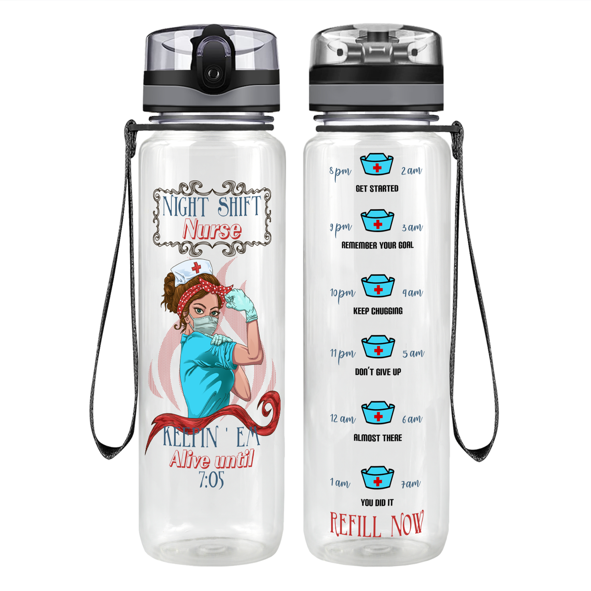 Night Shift Nurse Motivational Tracking Water Bottle