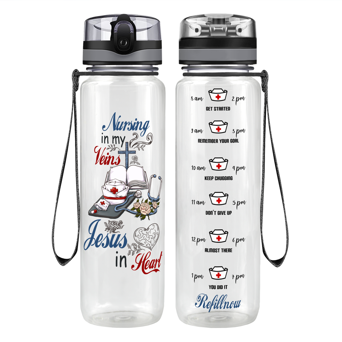 Nursing in my Veins on 32oz Motivational Tracking Water Bottle