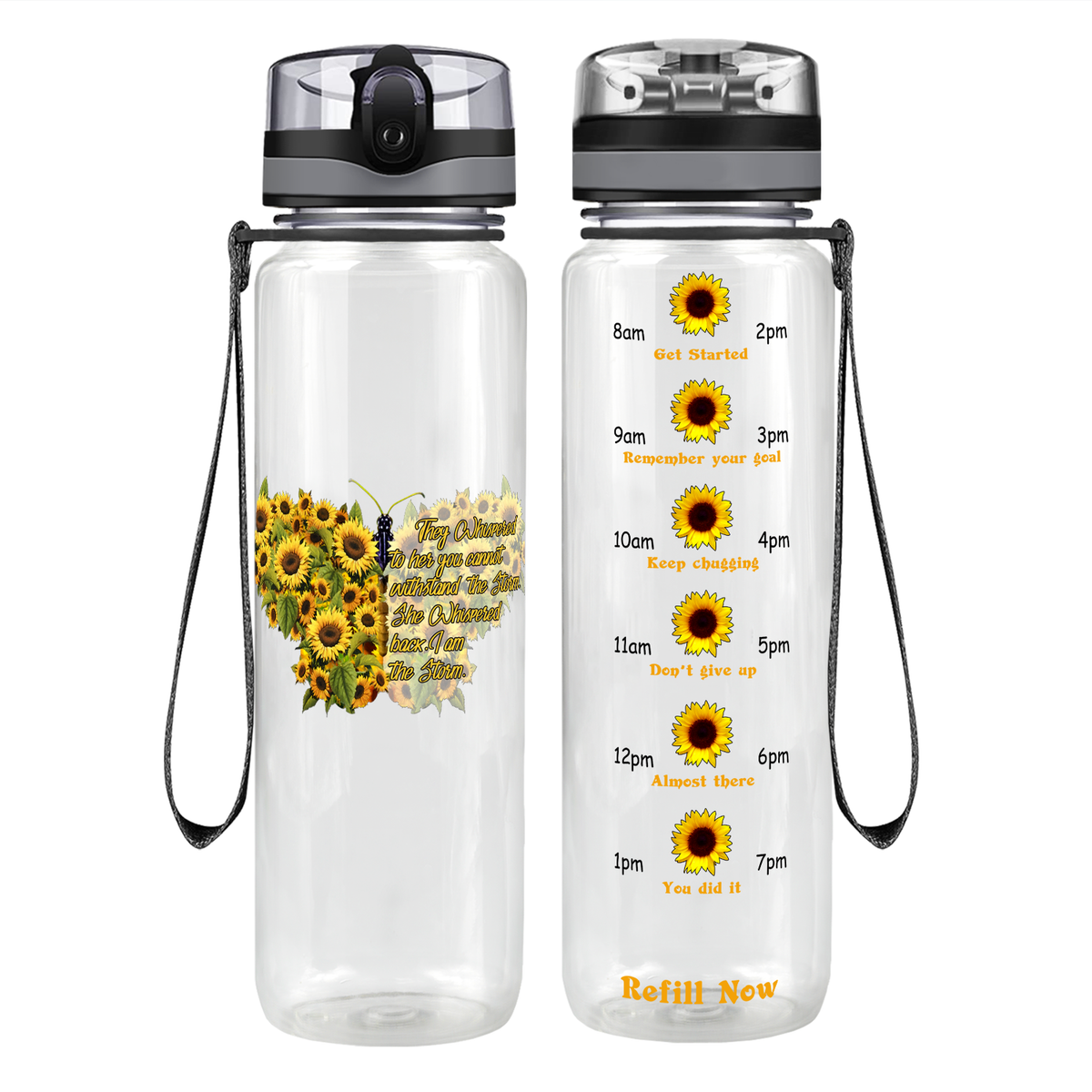 I Am The Storm Sunflower Butterfly on 32 oz Motivational Tracking Water Bottle