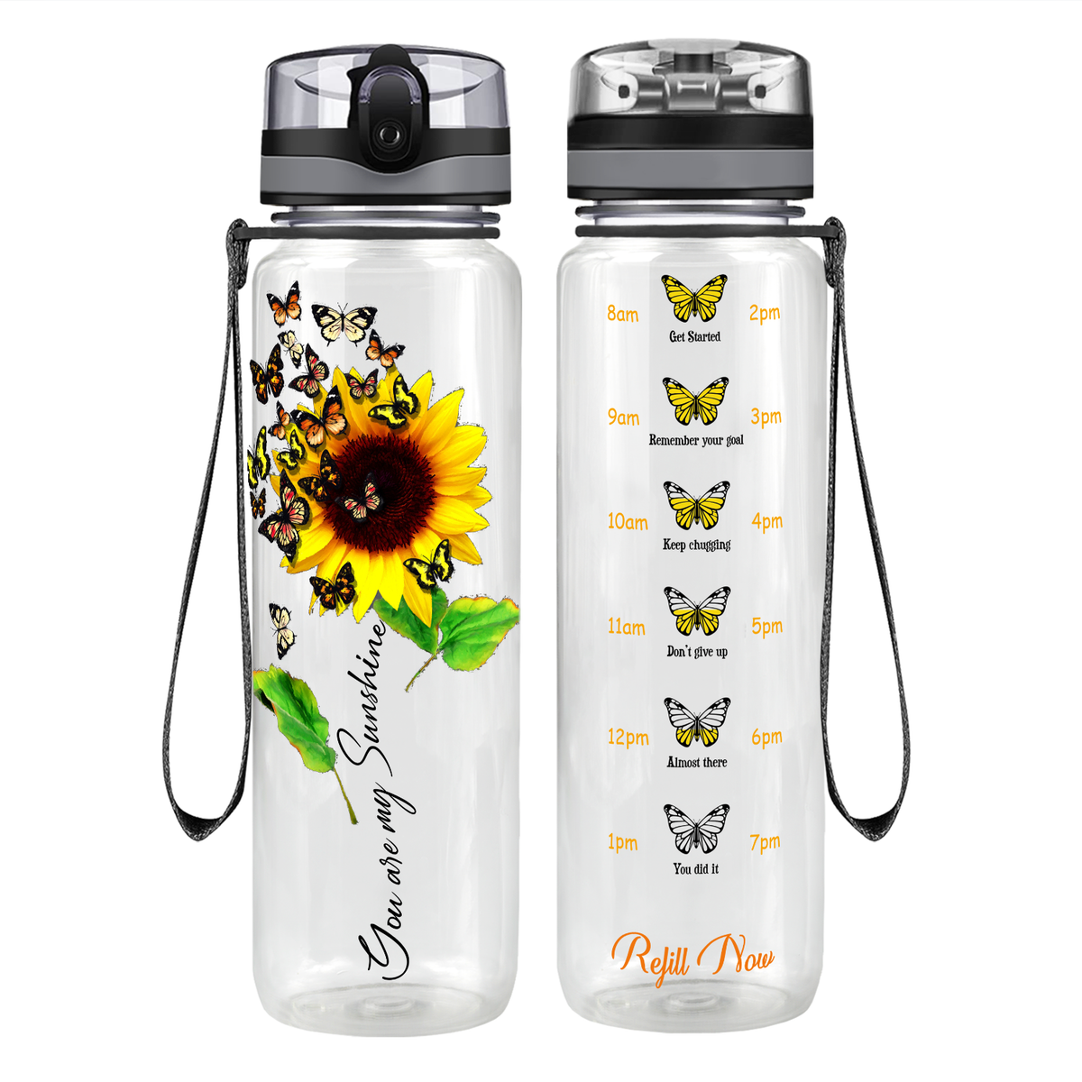 My Butterfly Sunshine Sunflower on 32 oz Motivational Tracking Water Bottle