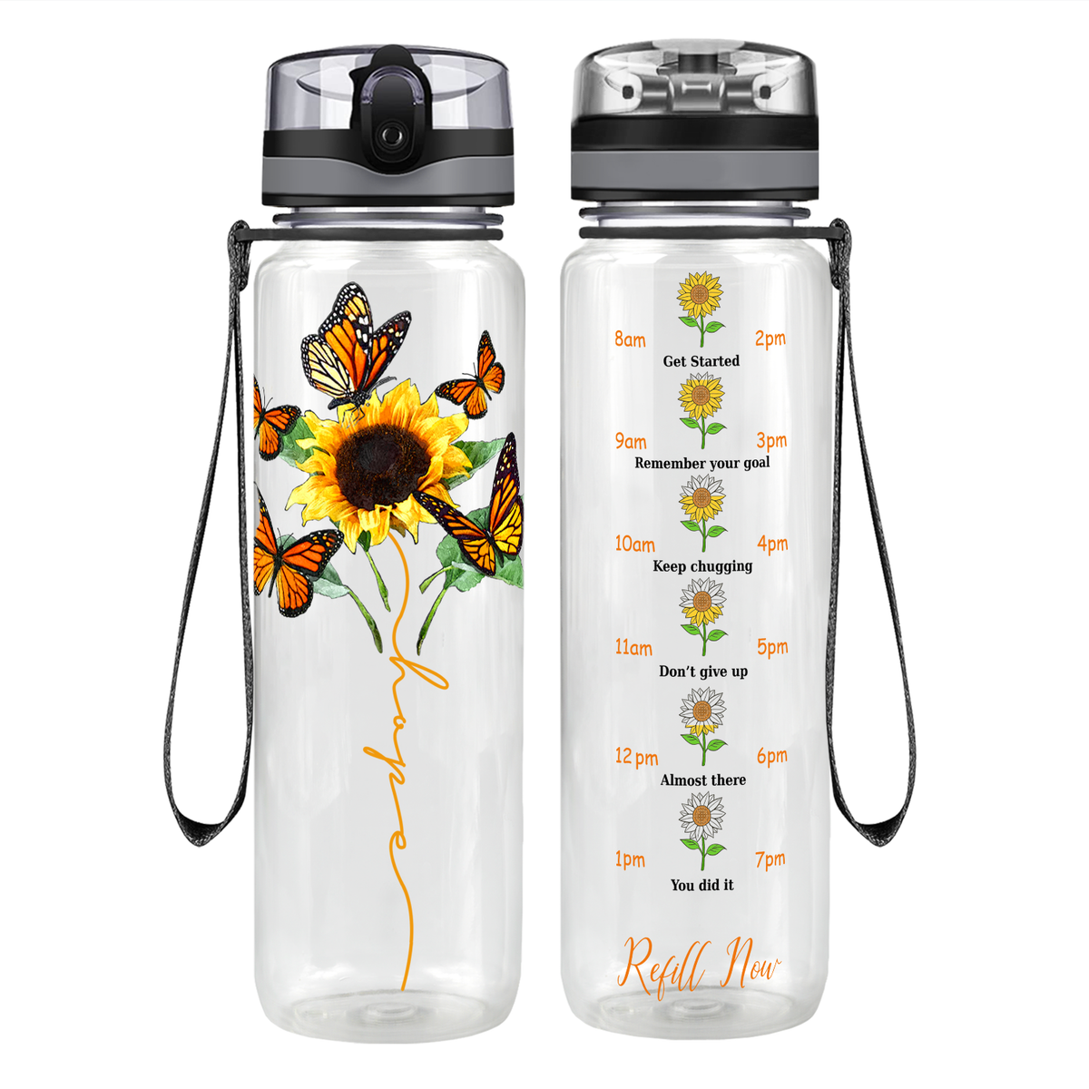 Butterfly Hope on 32 oz Motivational Tracking Water Bottle